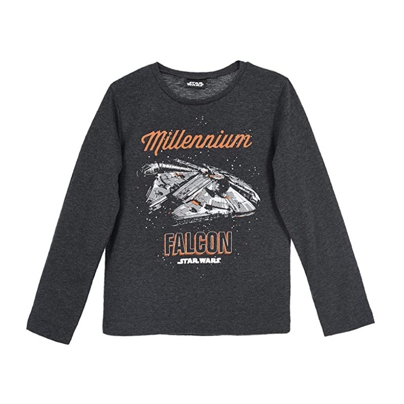 Camiseta Manga Larga Niño Halcón Milenario Gris Oscuro Star Wars