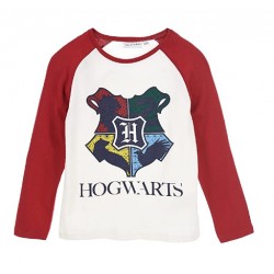 Camiseta Manga Larga Niño Blanca y Roja Hogwarts Harry Potter