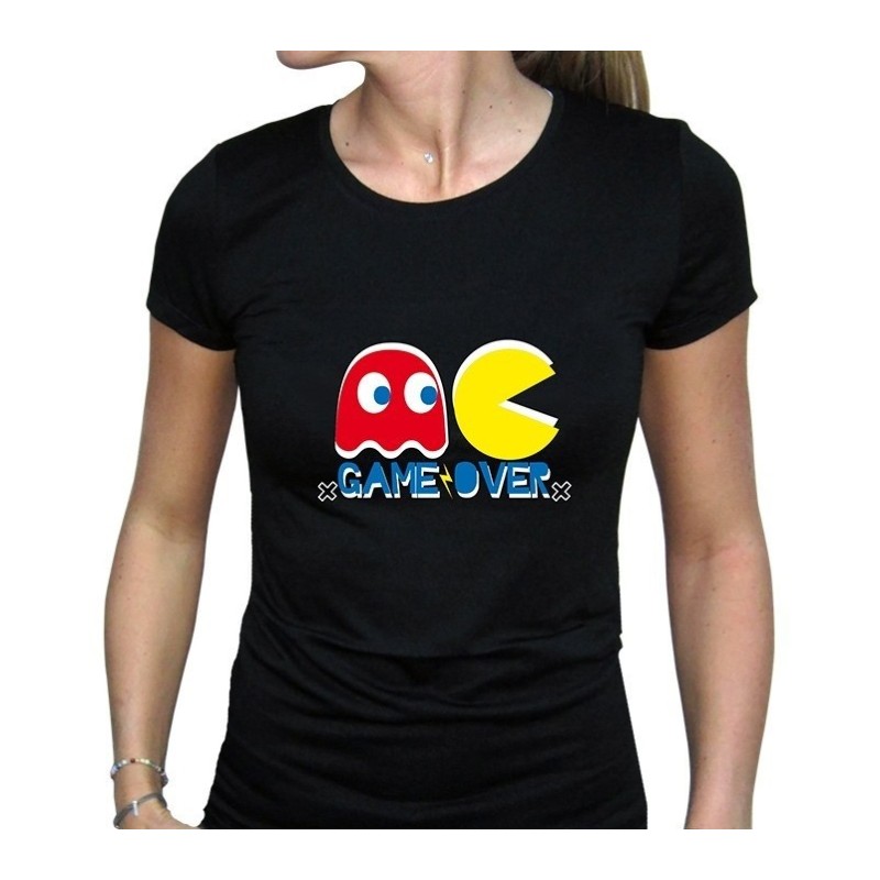 Camiseta Negra Mujer Game Over Pac-Man