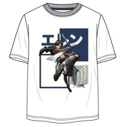 Camiseta Blanca Eren Jaeger Escudo Ataque a los Titanes