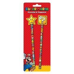 Pack 2 Lápices y Toppers Block Super Mario Nintendo