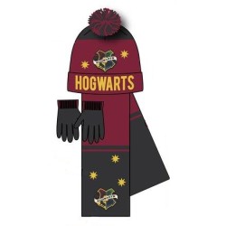 Pack Gorro + Guantes + Bufanda Burdeos Niño Hogwarts Harry Potter