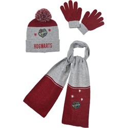 Pack Gorro + Guantes + Bufanda Gris Niño Hogwarts Harry Potter