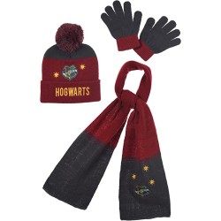 Pack Gorro + Guantes + Bufanda Burdeos Niño Hogwarts Harry Potter