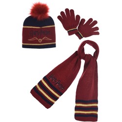 Pack Guantes + Gorro + Bufanda Burdeos Harry Potter