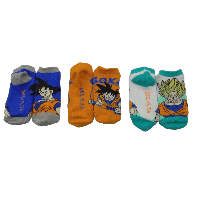 Pack 3 Calcetines Tobilleros Niño Azul, Naranja y Blanco Dragon Ball Z