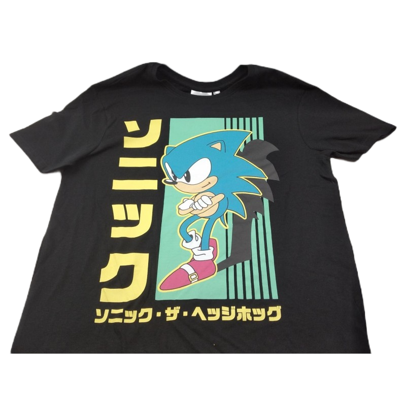 Camiseta Negra Sonic Japonés