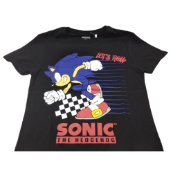 Camiseta Negra Let's Roll Sonic