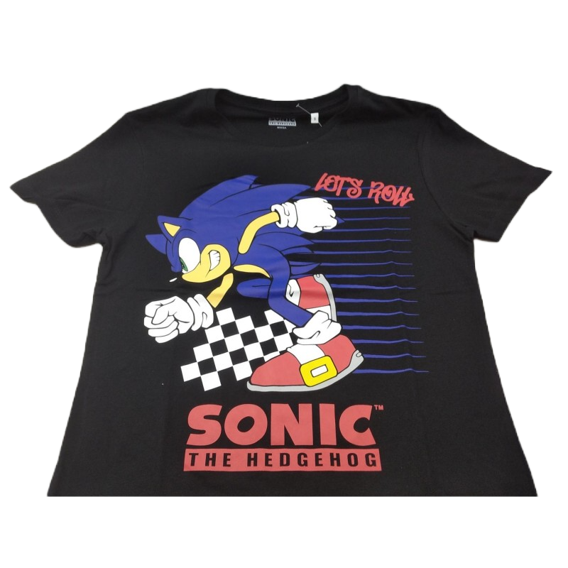 Camiseta Negra Let's Roll Sonic