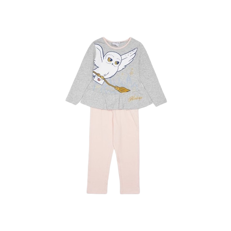 Pijama Largo Gris y Rosa Niña Hedwig Harry Potter