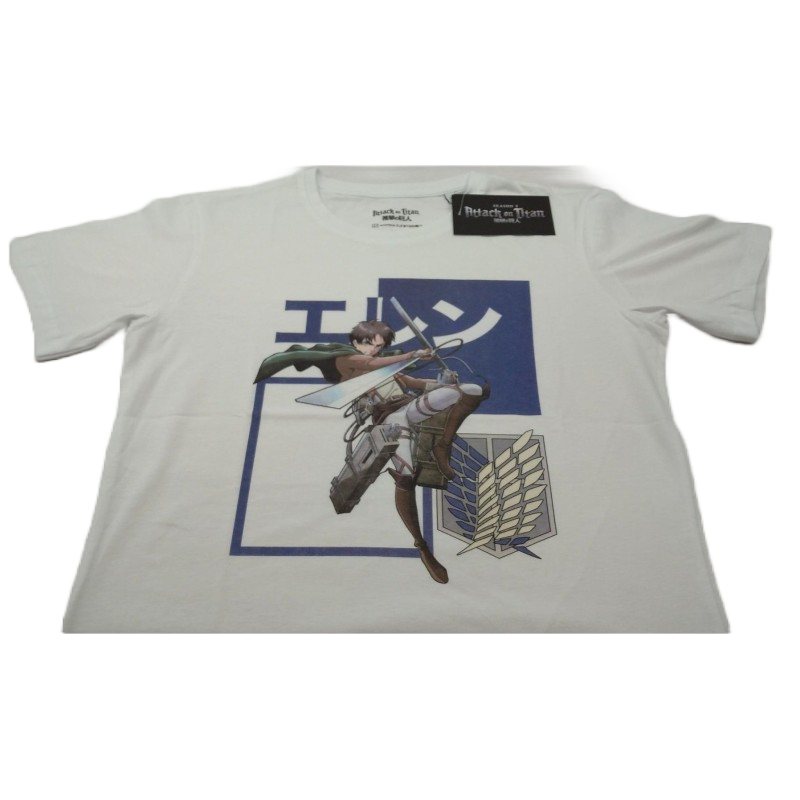 Camiseta Blanca Eren Jaeger Escudo Ataque a los Titanes