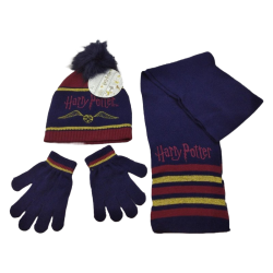 Pack Niño Guantes + Gorro + Bufanda Azul Harry Potter