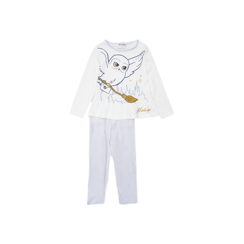 Harry Potter Pijama Hedwig de manga larga y pantalones de forro polar para  niñas, Marfil