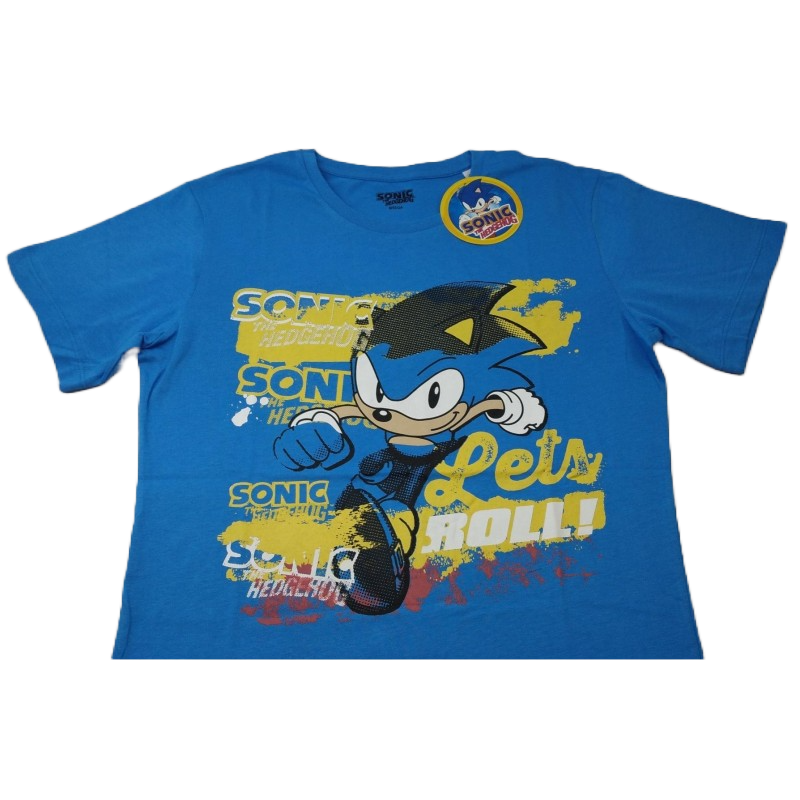 Camiseta Azul Lets Roll Sonic the Hedgehog