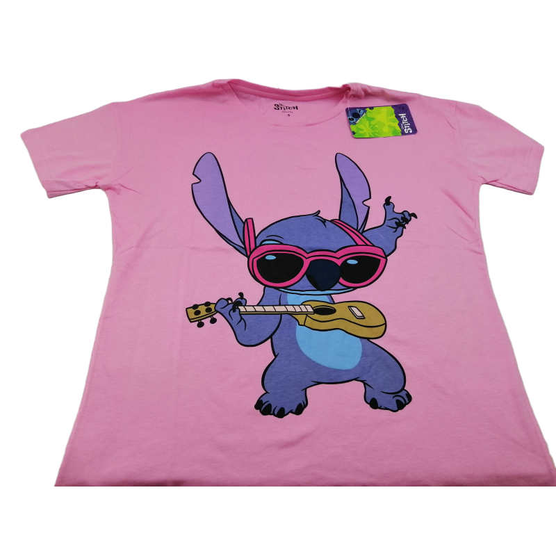 Camiseta Rosa Stitch Guitarra Disney