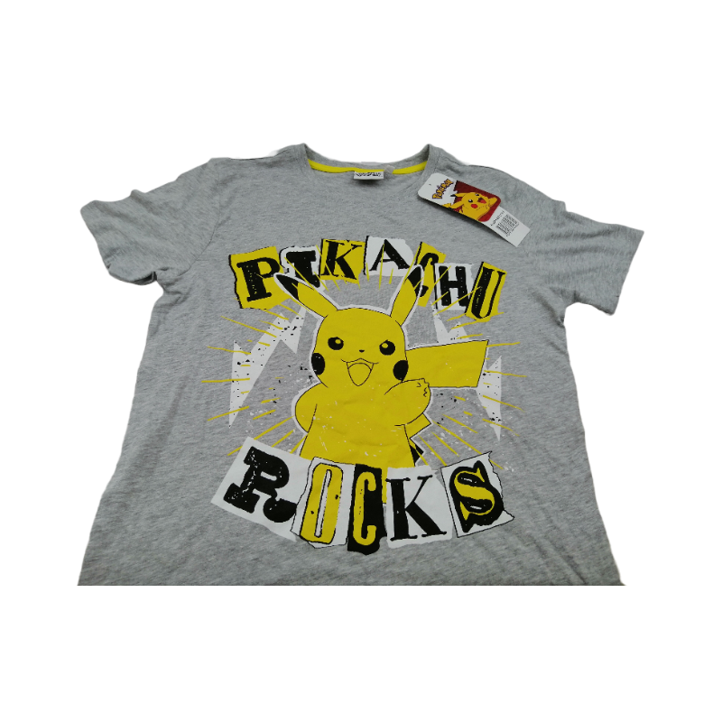 Camiseta Larga Gris Pikachu Rocks Pokemon