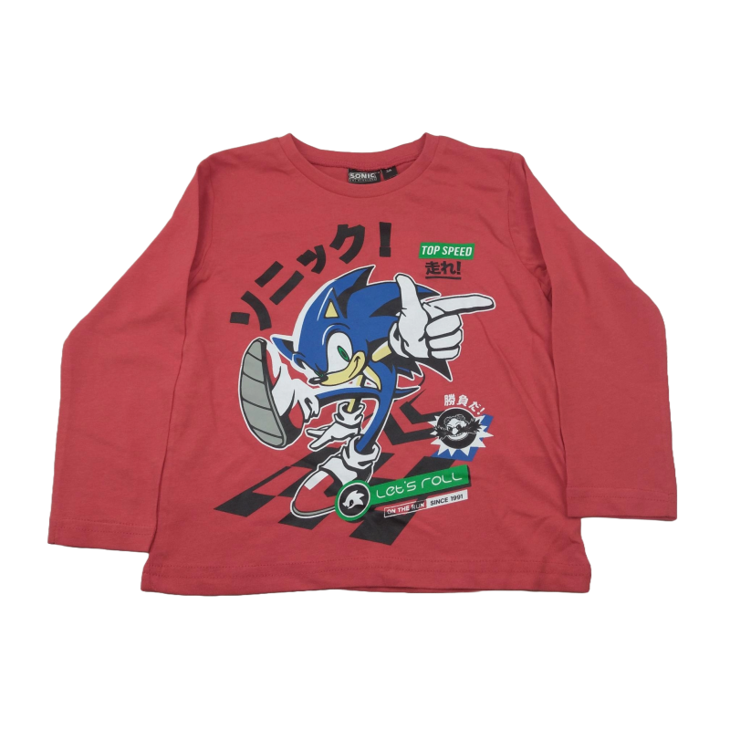 Camiseta Manga Larga Niño Roja Sonic
