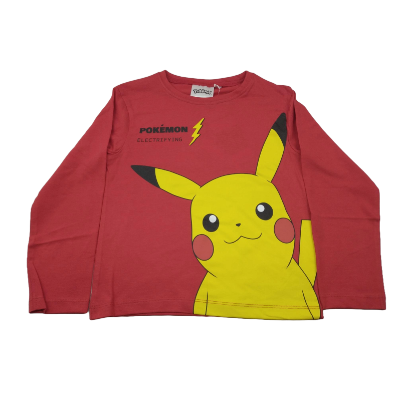 Camiseta Manga Larga Niño Roja Pikachu Pokémon