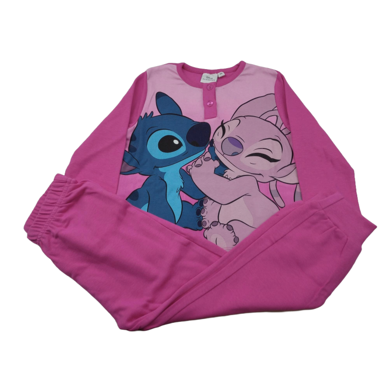 Pijama Largo Niña Rosa Stitch y Angel Disney